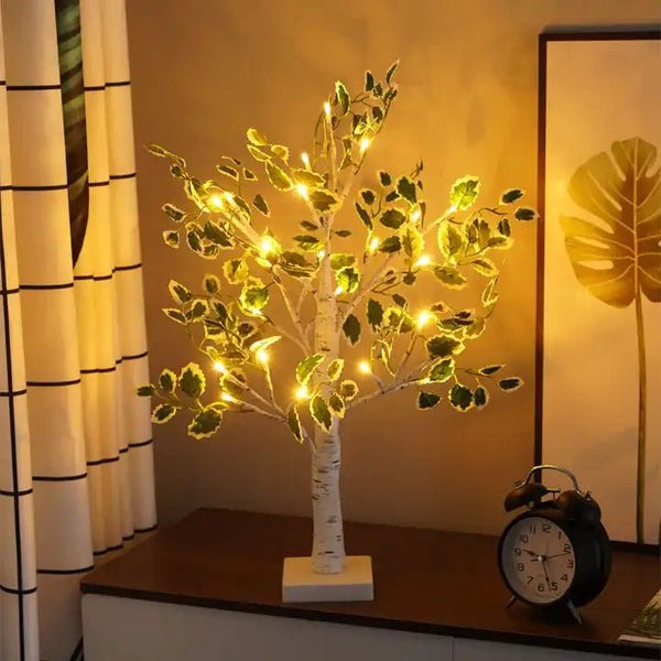 Julegrønne Blade LED Trælys